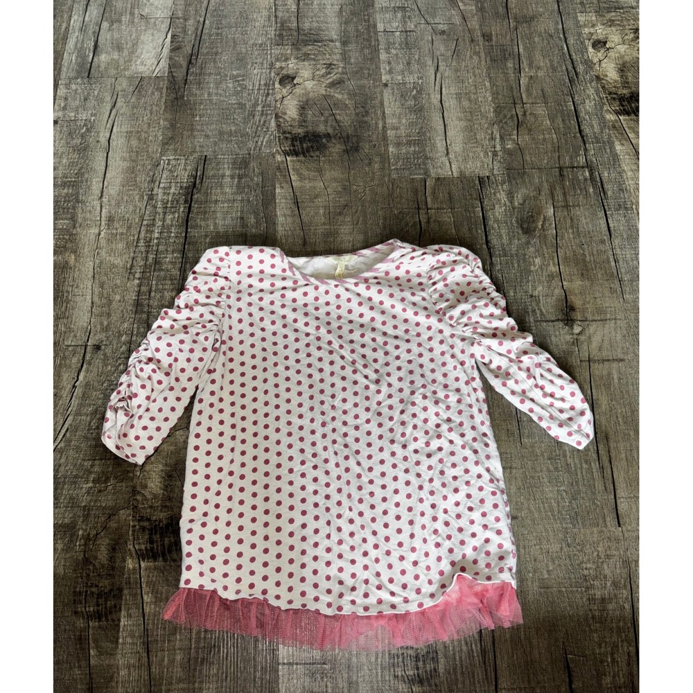 Matilda Jane Girls Pink Polka Dot Tulle Trim Puff Sleeve Top Size 14